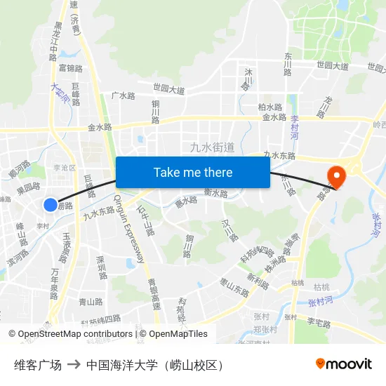 维客广场 to 中国海洋大学（崂山校区） map