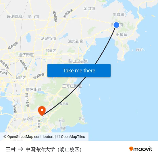 王村 to 中国海洋大学（崂山校区） map