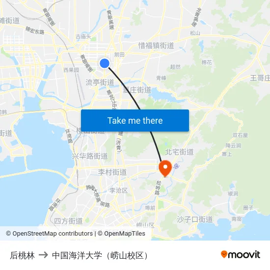 后桃林 to 中国海洋大学（崂山校区） map