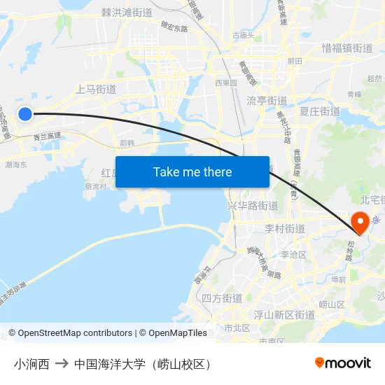小涧西 to 中国海洋大学（崂山校区） map