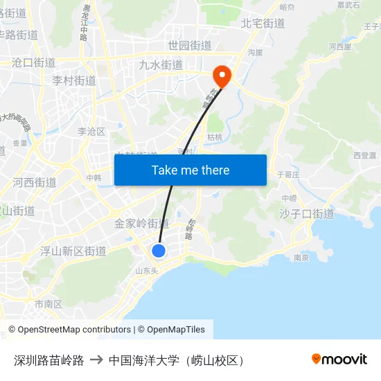 深圳路苗岭路 to 中国海洋大学（崂山校区） map