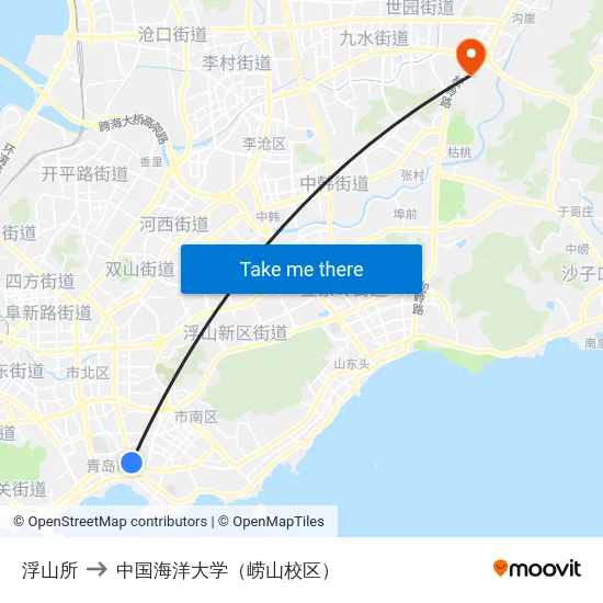 浮山所 to 中国海洋大学（崂山校区） map