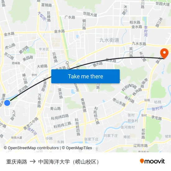 重庆南路 to 中国海洋大学（崂山校区） map