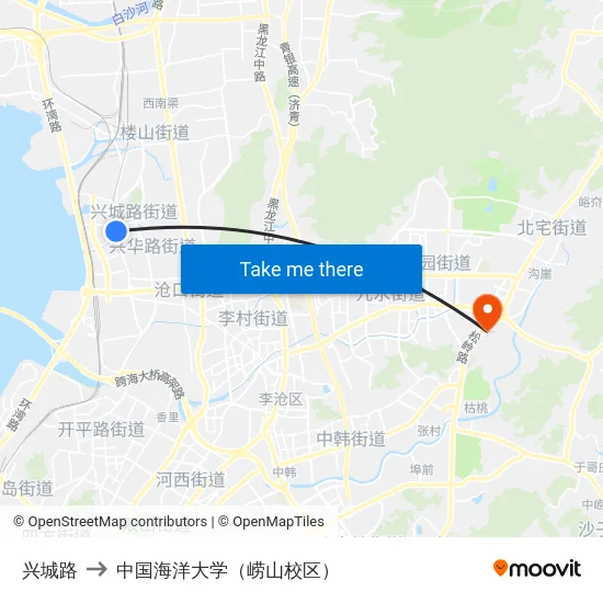 兴城路 to 中国海洋大学（崂山校区） map