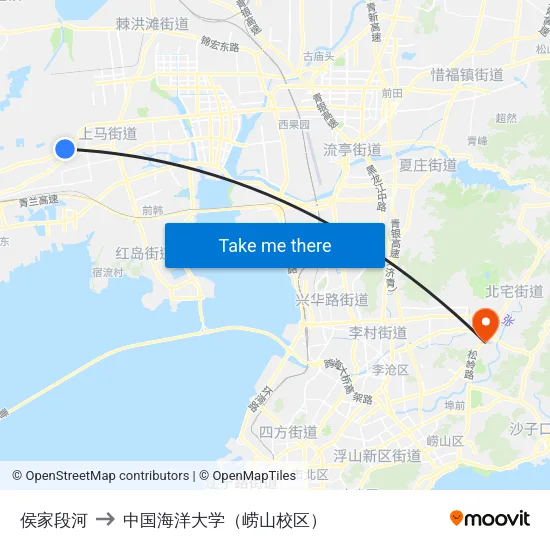 侯家段河 to 中国海洋大学（崂山校区） map
