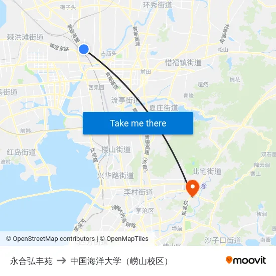 永合弘丰苑 to 中国海洋大学（崂山校区） map