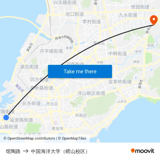 馆陶路 to 中国海洋大学（崂山校区） map