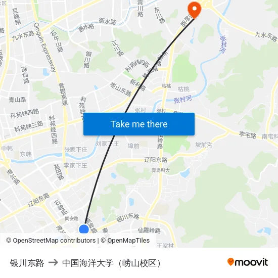 银川东路 to 中国海洋大学（崂山校区） map