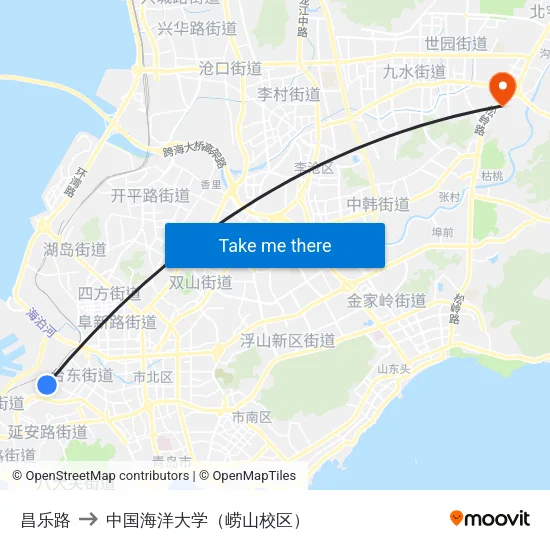 昌乐路 to 中国海洋大学（崂山校区） map