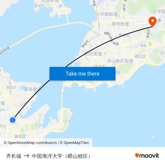 齐长城 to 中国海洋大学（崂山校区） map