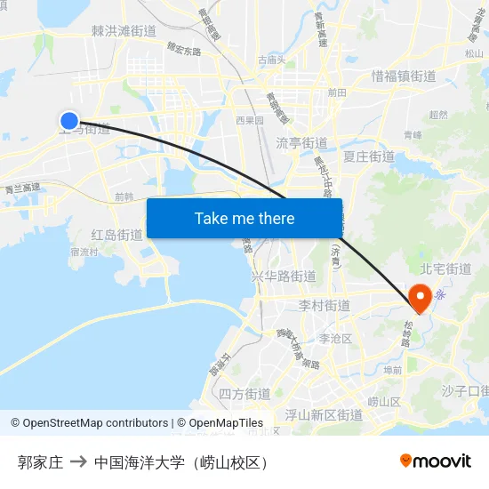 郭家庄 to 中国海洋大学（崂山校区） map