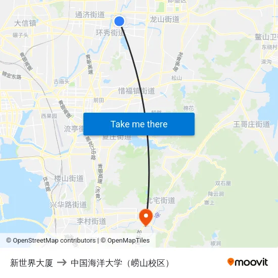 新世界大厦 to 中国海洋大学（崂山校区） map
