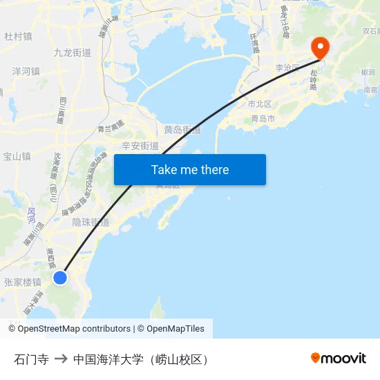 石门寺 to 中国海洋大学（崂山校区） map