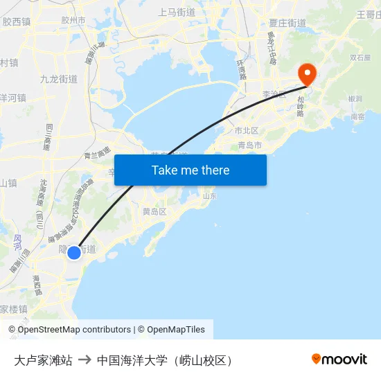 大卢家滩站 to 中国海洋大学（崂山校区） map