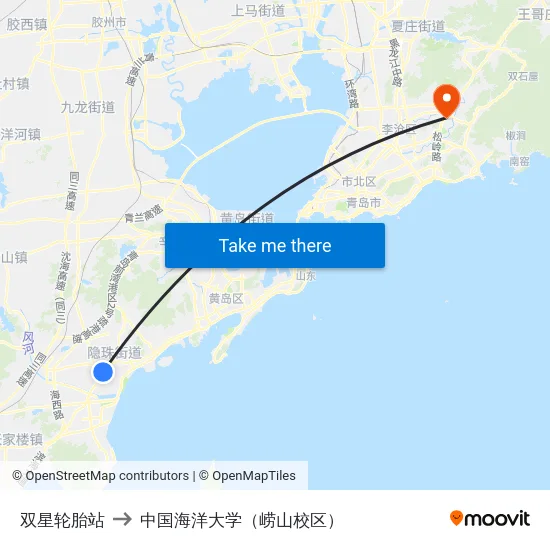 双星轮胎站 to 中国海洋大学（崂山校区） map