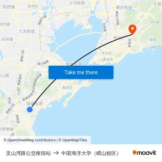 灵山湾路公交枢纽站 to 中国海洋大学（崂山校区） map