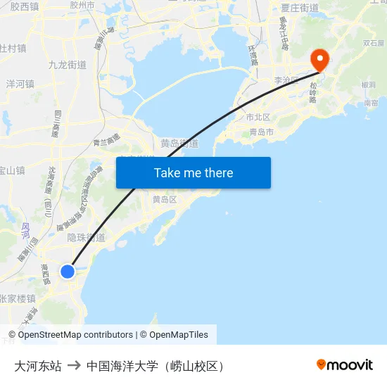 大河东站 to 中国海洋大学（崂山校区） map