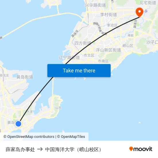 薛家岛办事处 to 中国海洋大学（崂山校区） map