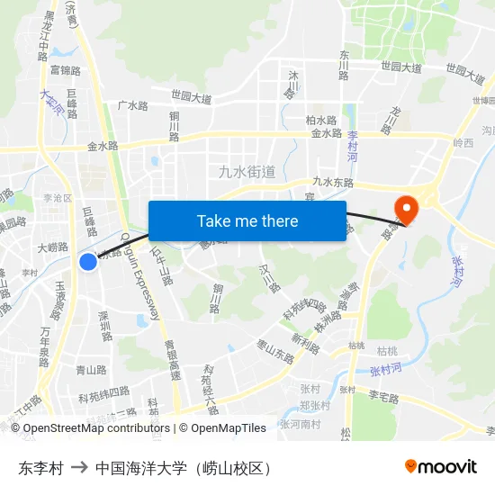 东李村 to 中国海洋大学（崂山校区） map