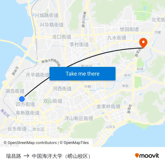 瑞昌路 to 中国海洋大学（崂山校区） map