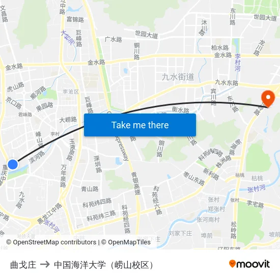 曲戈庄 to 中国海洋大学（崂山校区） map