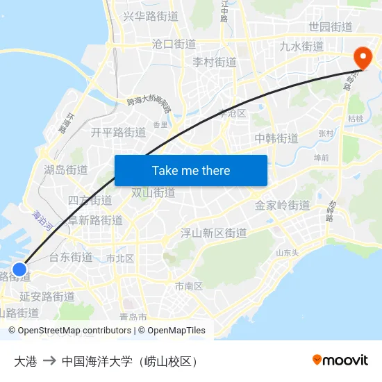大港 to 中国海洋大学（崂山校区） map