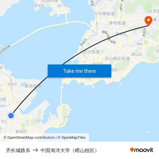 齐长城路东 to 中国海洋大学（崂山校区） map