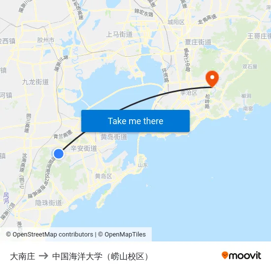 大南庄 to 中国海洋大学（崂山校区） map