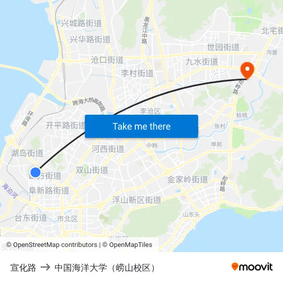宣化路 to 中国海洋大学（崂山校区） map