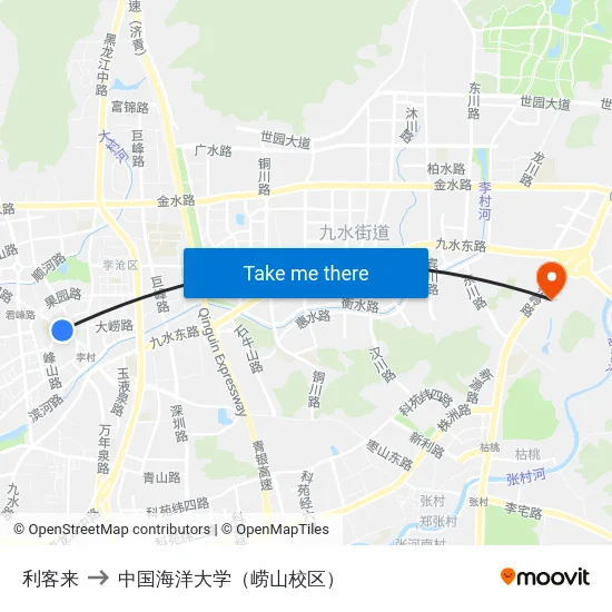 利客来 to 中国海洋大学（崂山校区） map
