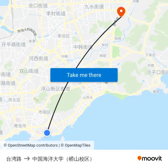 台湾路 to 中国海洋大学（崂山校区） map