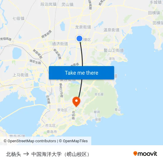北杨头 to 中国海洋大学（崂山校区） map