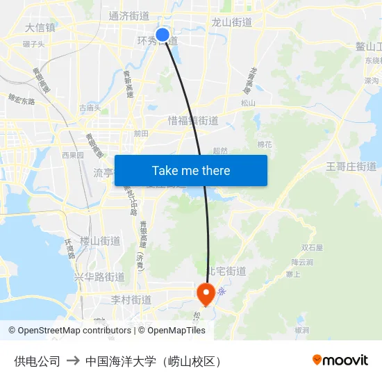 供电公司 to 中国海洋大学（崂山校区） map