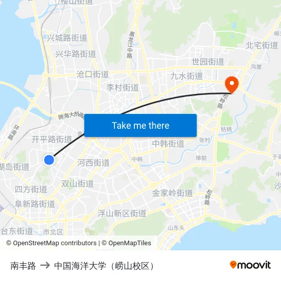 南丰路 to 中国海洋大学（崂山校区） map