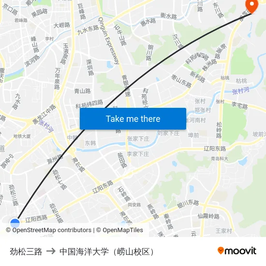 劲松三路 to 中国海洋大学（崂山校区） map