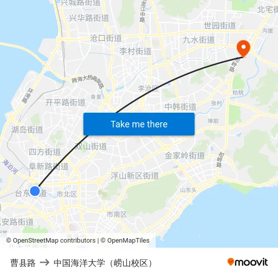 曹县路 to 中国海洋大学（崂山校区） map