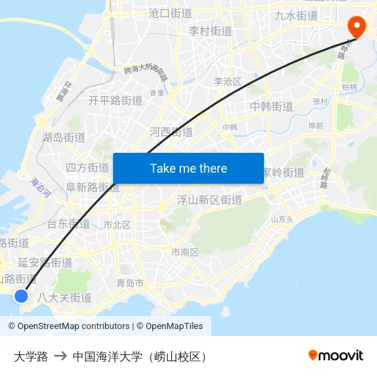 大学路 to 中国海洋大学（崂山校区） map