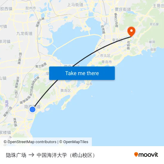 隐珠广场 to 中国海洋大学（崂山校区） map