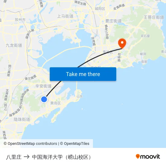 八里庄 to 中国海洋大学（崂山校区） map