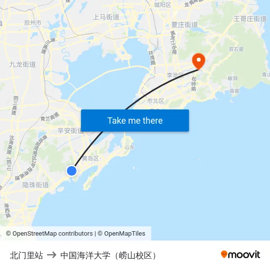 北门里站 to 中国海洋大学（崂山校区） map