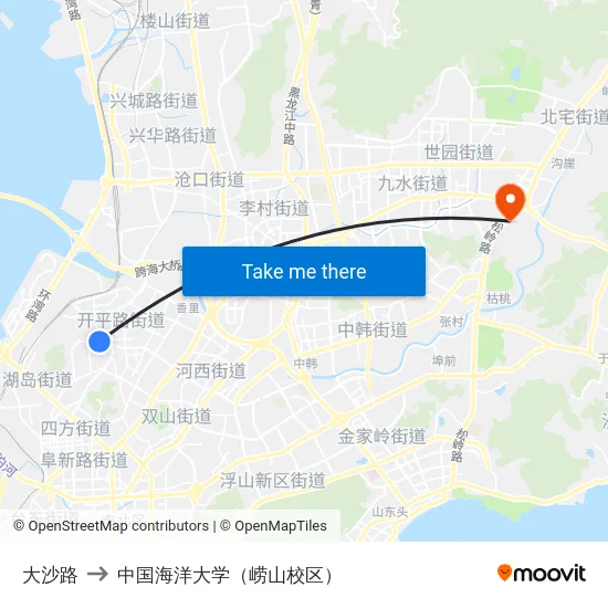 大沙路 to 中国海洋大学（崂山校区） map