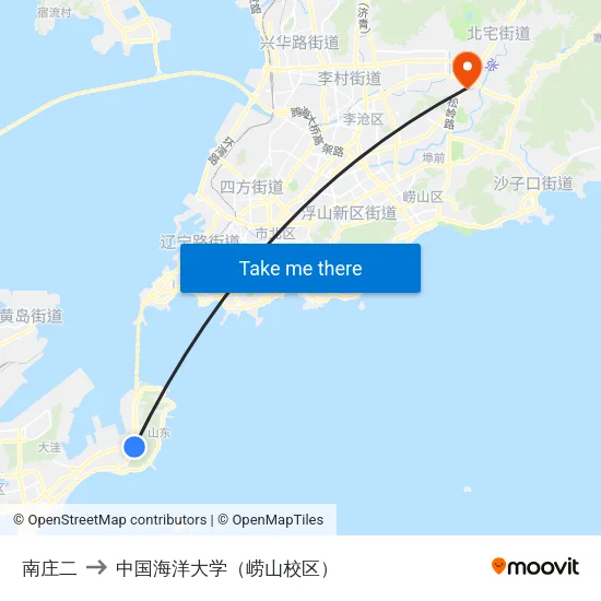 南庄二 to 中国海洋大学（崂山校区） map