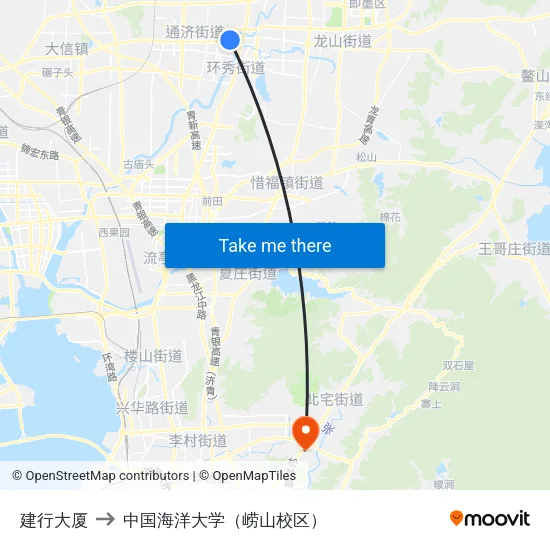 建行大厦 to 中国海洋大学（崂山校区） map