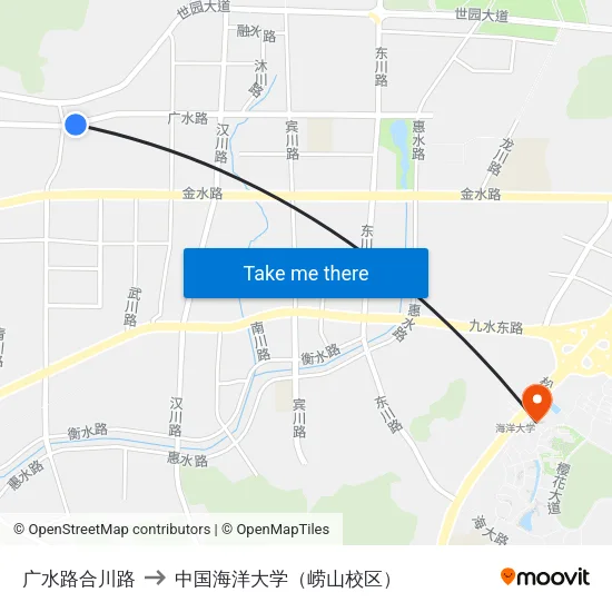 广水路合川路 to 中国海洋大学（崂山校区） map