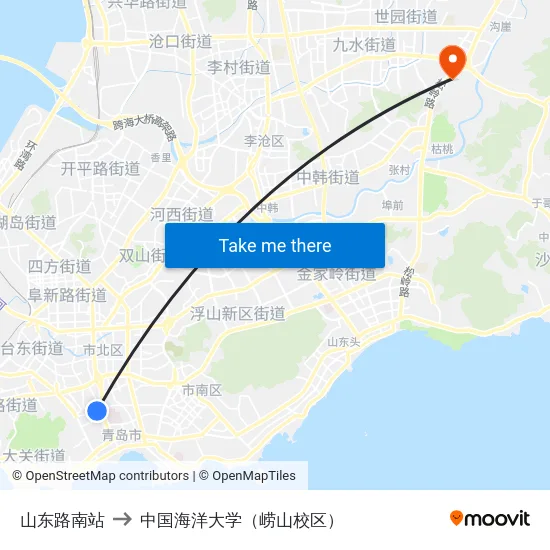 山东路南站 to 中国海洋大学（崂山校区） map