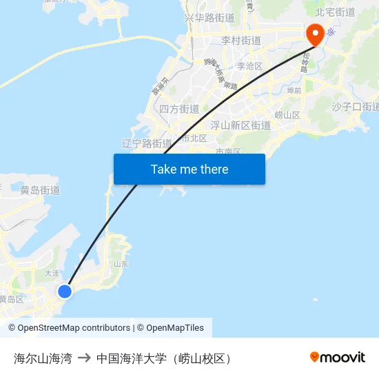 海尔山海湾 to 中国海洋大学（崂山校区） map