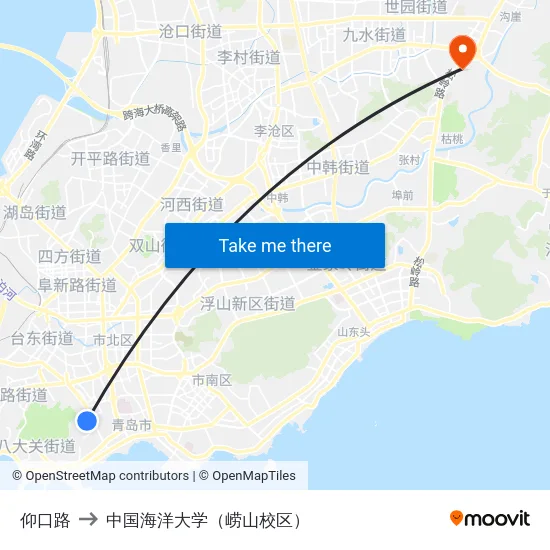 仰口路 to 中国海洋大学（崂山校区） map