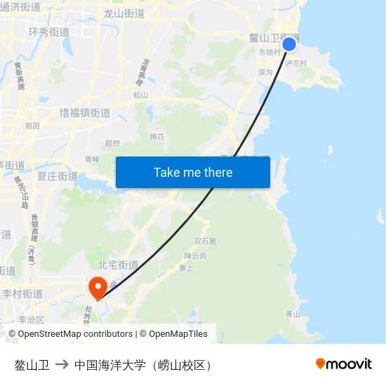 鳌山卫 to 中国海洋大学（崂山校区） map