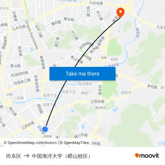 尚东区 to 中国海洋大学（崂山校区） map