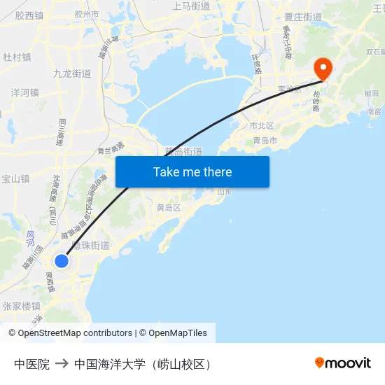 中医院 to 中国海洋大学（崂山校区） map